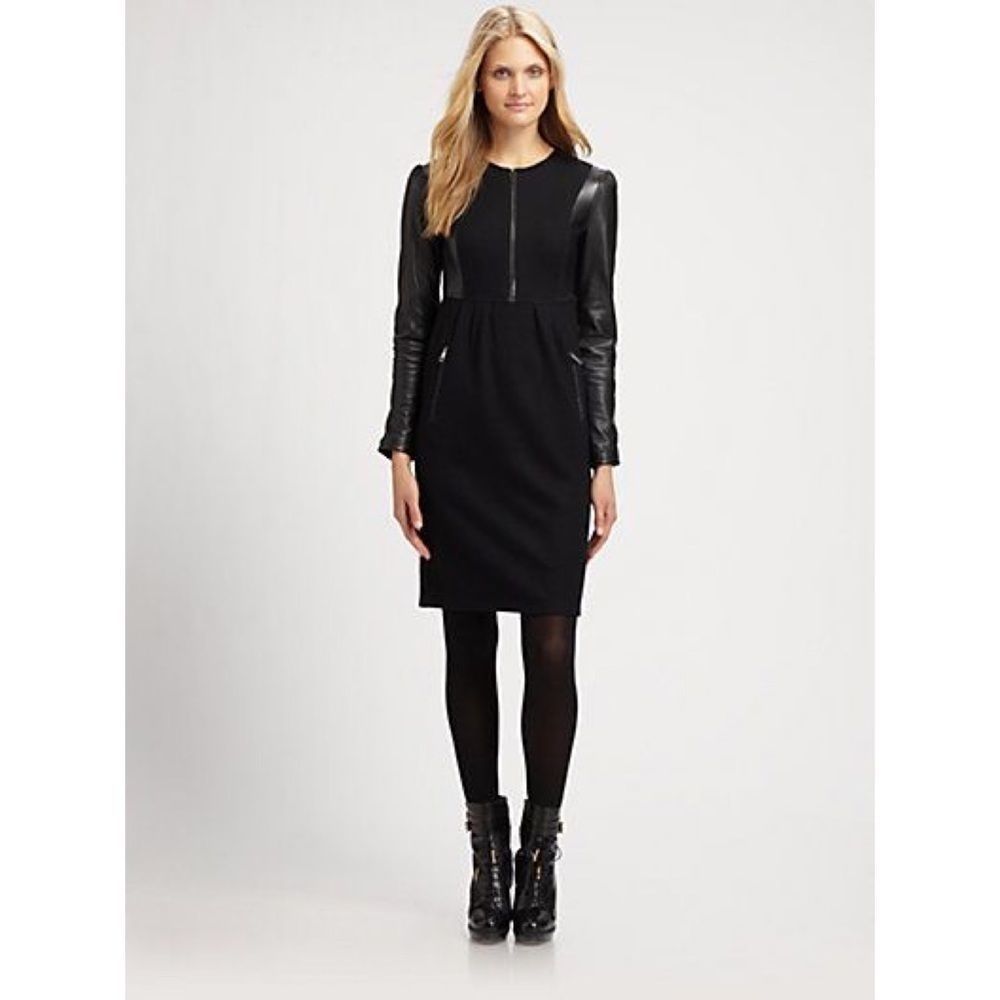 Burberry Brit wool/leather mix long sleeve dress S